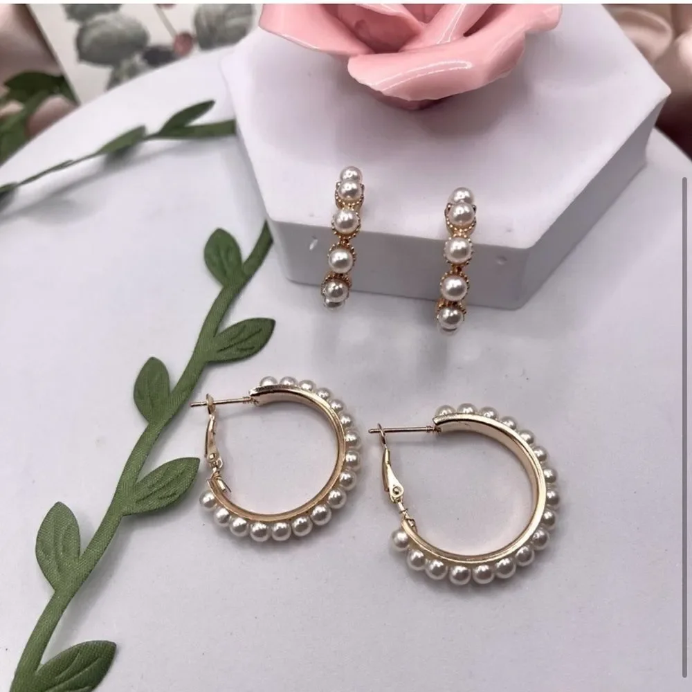 NWT Set of 2 Pearl Hoop Earrings